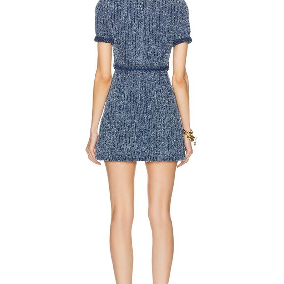SOLD🏷️NWT self-portrait Textured Denim Short Sleeve Mini Dress in Blue new FWRD - Picture 2 of 9